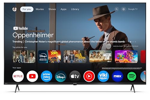 SHARP 55HL4365E – Google TV, 55" UHD, Rahmenlos, 60 Hz, HDR10, Dolby Vision HDR, Google Assistant mit Mikrofon, Chromecast, Bluetooth, Dolby Atmos 2x12 W, HDMI 2.1 x4, USBx2, Farbe Schwarz