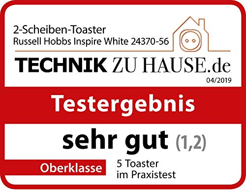 Russell Hobbs Toaster [für 2 Scheiben] Inspire Weiss mit hochwertiger Hochglanz-Struktur (extra breite Toastschlitze, inkl. Brötchenaufsatz, 6 Bräunungsstufen + Auftau- & Aufwärmfunktion) 24370-56