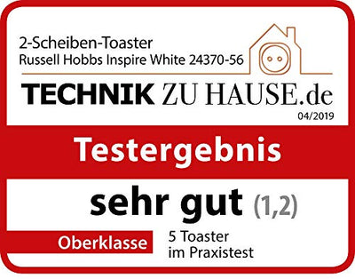 Russell Hobbs Toaster [für 2 Scheiben] Inspire Weiss mit hochwertiger Hochglanz-Struktur (extra breite Toastschlitze, inkl. Brötchenaufsatz, 6 Bräunungsstufen + Auftau- & Aufwärmfunktion) 24370-56