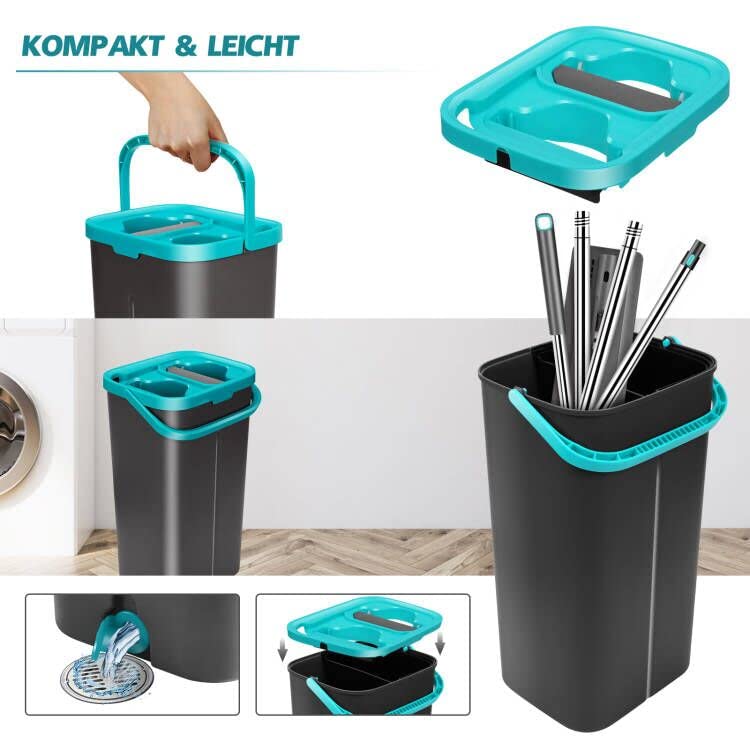 Myiosus Wischmopp Set mit Eimer, Bodenwischer mit Auswringfunktion, 6 Mikrofaser Mehrweg Wischpads Enthalten, Putzeimer mit Wischmop, Mop and Buckets Sets für Hartholz Fliesen Marmor Laminat