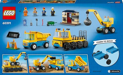 LEGO 60391 City Baufahrzeuge und Kran mit Abrissbirne, Spielzeug mit Bagger, Kipper und Transportfahrzeugen, Lernspielzeug für Kleinkinder ab 4 Jahren