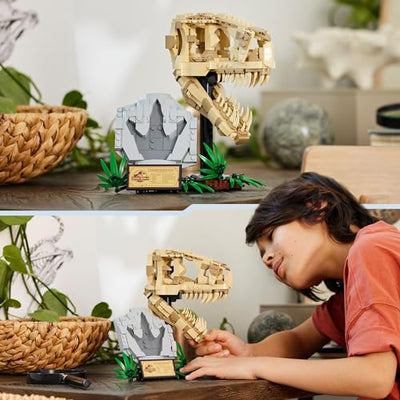 LEGO Jurassic World Dinosaurier-Fossilien: T.-rex-Kopf, Dinosaurier-Spielzeug zum Bauen, Dino-Deko fürs Kinderzimmer, T-Rex-Schädel-Skelett mit Fußabdruck, Geschenk für Jungs und Mädchen 76964