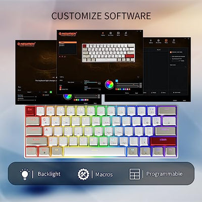 Newmen GM610 Gaming Tastatur Kabellos,60% Prozent Mechanische Bluetooth/2.4Ghz/Mit Kabel,61 Tasten RGB Beleuchtung Hot Swap Anti Ghosting TKL Mini QWERTY Keyboard für PC/Win/Mac,Rote Schalter