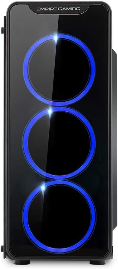 EMPIRE GAMING Warmachine - Gamer-PC-Gehäuse – Mittelgroßer Gehäuseturm ATX - 4 geräuschlose Lüfter - LED-RGB-Dual-Ring: Rückbeleuchtung mit 11 Modi - Front und Seite aus vorgespanntem Glas