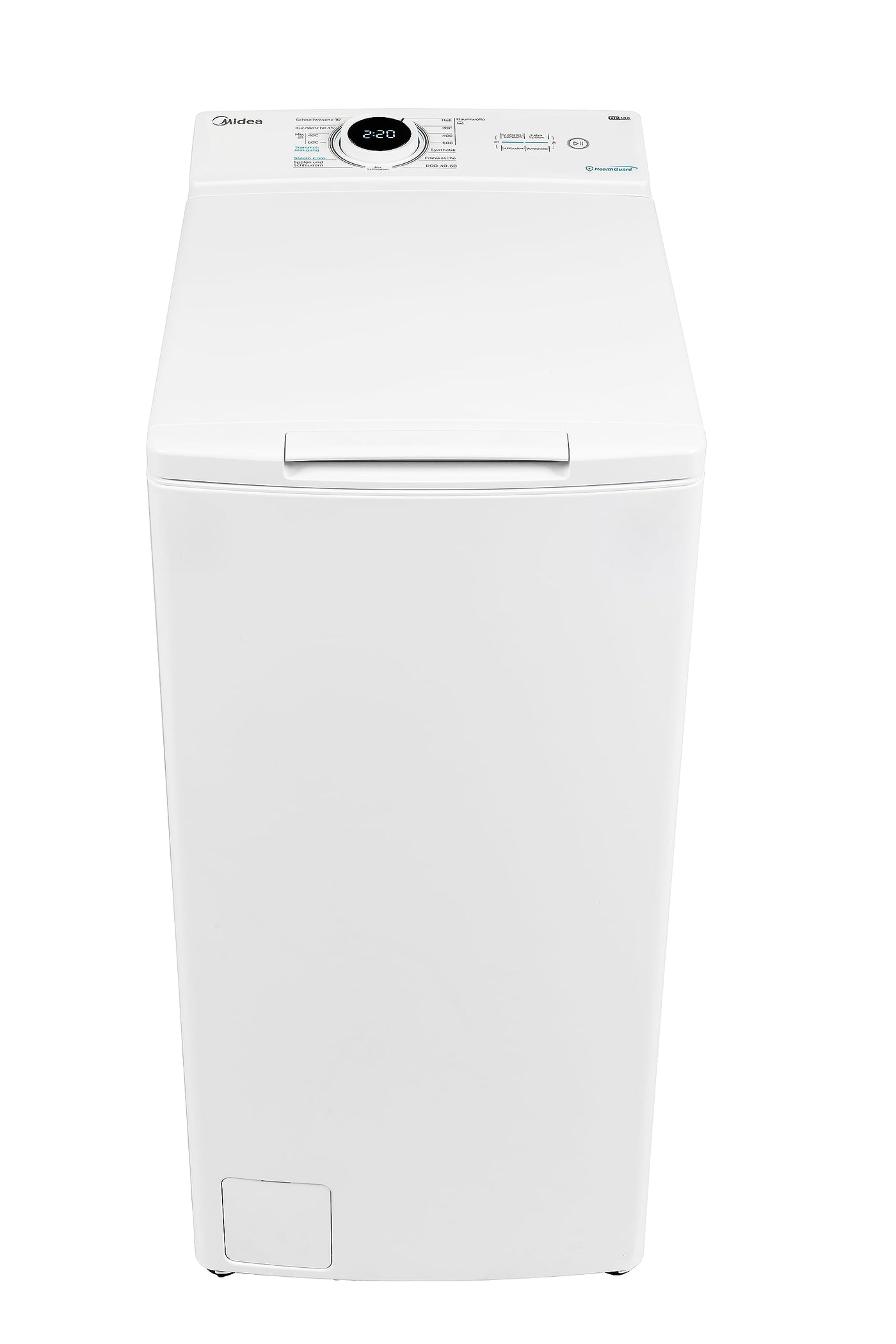 Midea Toplader Waschmaschine MF10ET80B / 8KG / A / 1300 U/min/BLDC Inverter Mortor/Dampffunktion/SoftOpener/XL Türöffnung/Kurz 15'&45' / Mehrere Temperaturoptionen/AquaStop, Weiß