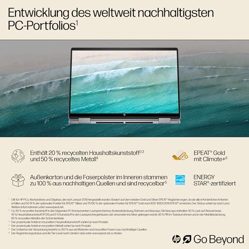 HP Envy x360 2-in-1 Convertible Laptop | AMD Ryzen 5 8640HS | KI optimiert | 14" 2.8K OLED Touch Display | 16GB RAM | 512GB SSD | ‎AMD Radeon Graphics | QWERTZ | Copilot Key | Windows 11 Home | Silber