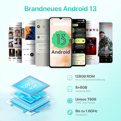 UMIDIGI A15C Smartphone Ohne Vertrag 2023, 4G Handy Ohne Vertrag, Octa-Core 16GB(8GB+8GB)+128GB/1TB, 48MP+8MP, 6,7" HD+Display, 5000mAh, Dual SIM Android 13 Simlockfreie Handys, NFC/Face ID/OTG/GPS
