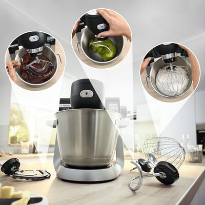 Bosch Küchenmaschine Serie 6 MUMS6ZS13D, NEU, Automatikprogramme, integr.1g Waage, 5,5l Schüssel, Durchlaufschnitzler, Scheiben, Knethaken/Rührbesen/Silikonbesen, spülm.fest, 1.600 W, silber/schwarz