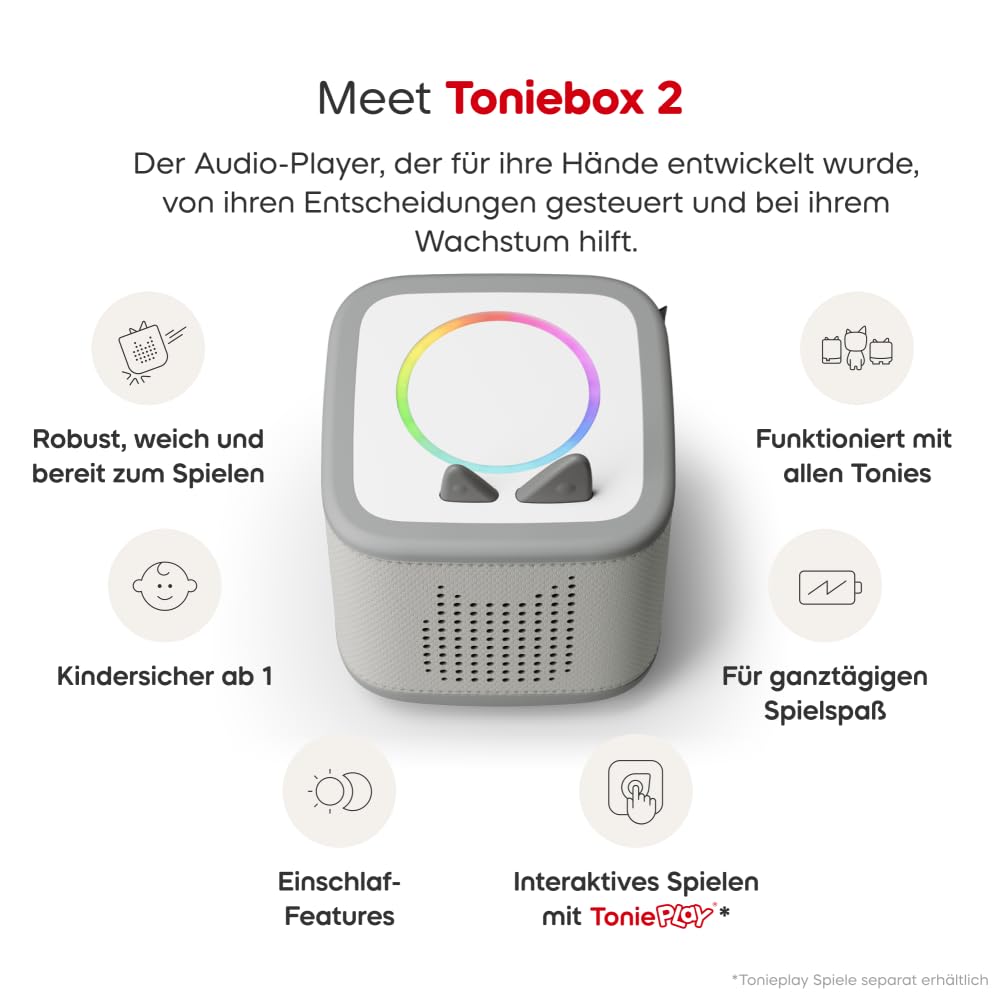 tonies Toniebox 2 Bundle Incl. 2 Tonie: Schlummerbande Schlummerbär und Hase, Mondgrau, Audioplayer für Hörbücher, Lieder, Einschlafen und Tonieplay für Kinder