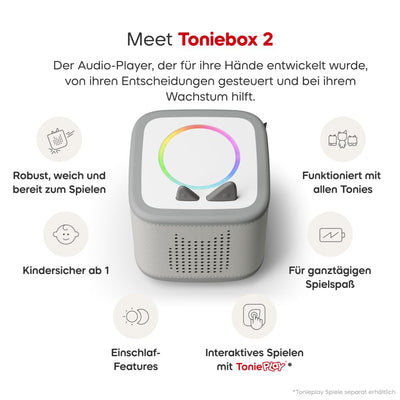tonies Toniebox 2 Bundle Incl. 2 Tonie: Schlummerbande Schlummerbär und Hase, Mondgrau, Audioplayer für Hörbücher, Lieder, Einschlafen und Tonieplay für Kinder