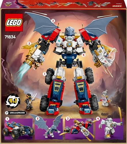 LEGO NINJAGO 4in1 Zanes Ultra-Kombi-Mech - Spielzeug mit Auto Modell - Umbaubar in einen Jet oder Drachen Figur - Inkl. 6 Minifiguren - Bauspielzeug für Jungen und Mädchen ab 9 Jahren 71834