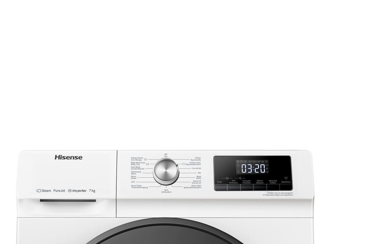 Hisense WFQA7014EVJM Waschmaschine mit Dampffunktion/ 7 kg /AquaStop/ 1400 U/min /15 Programme/ Inverter PowerDrive Motor/Edelstahltrommel/Kindersicherung/Trommelreinigung/Weiß