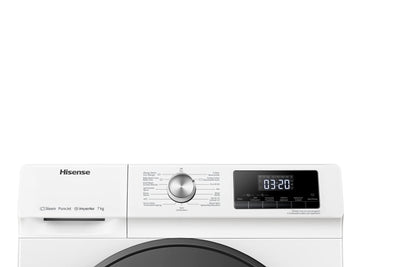 Hisense WFQA7014EVJM Waschmaschine mit Dampffunktion/ 7 kg /AquaStop/ 1400 U/min /15 Programme/ Inverter PowerDrive Motor/Edelstahltrommel/Kindersicherung/Trommelreinigung/Weiß