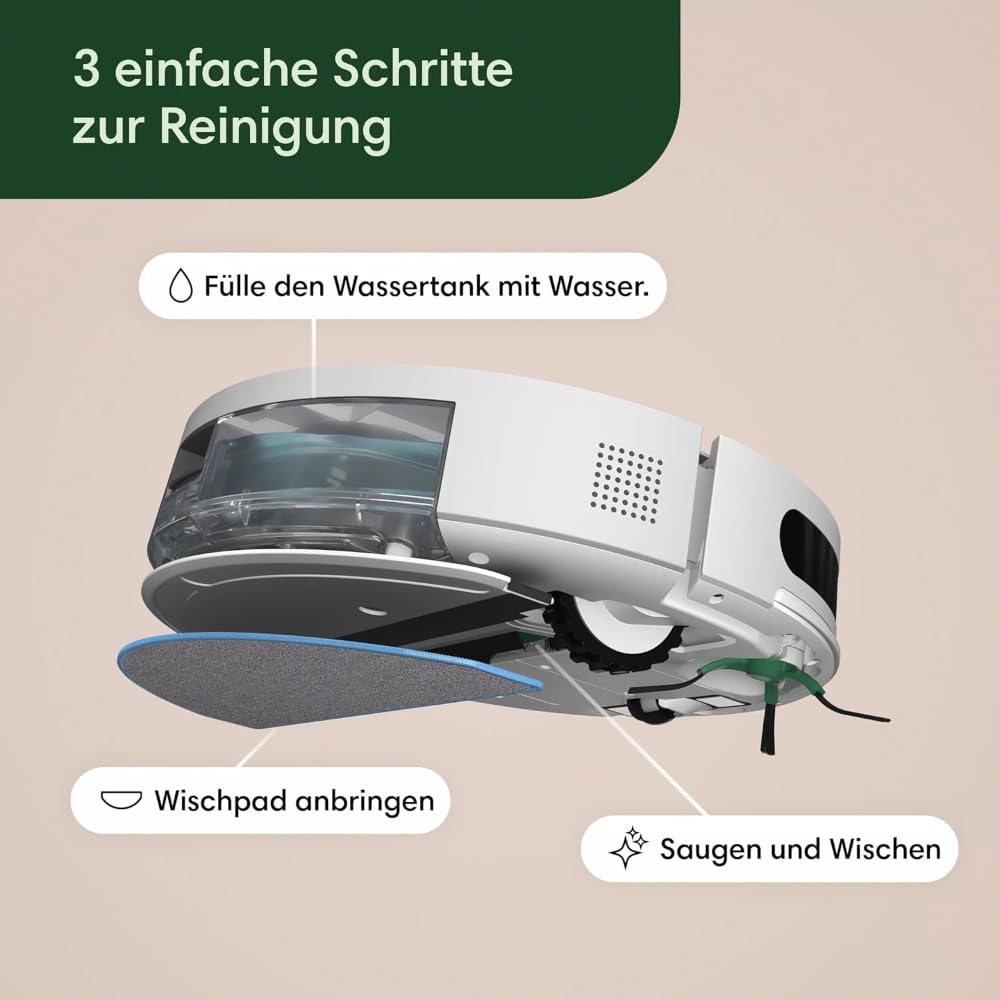iRobot Roomba Combo Essential Saug- und Wischroboter (Y0112), leistungsstarkes Saugen und Wischen, 4-Stufen-Reinigungssystem, 3 Saugstufen, Spot-Cleaning, steuerbar über App, Tasten oder Sprache, Weiß