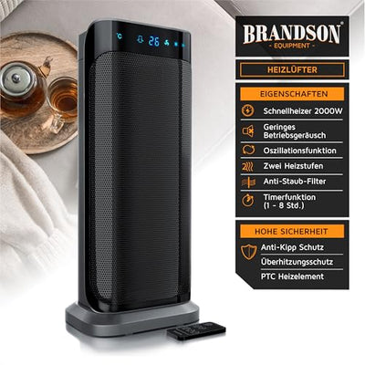 Brandson - Heizlüfter mit Fernbedienung energiesparend leise - Keramik-Heizlüfter Badezimmer - Oszillationsfunktion - 2x Heizstufen - Timer - Heizung Heater - hohe Sicherheit