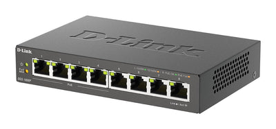 D-Link DGS-1008P, 8-Port Unmanaged PoE+ Gigabit Switch (8 Anschlüsse mit 10/100/1000 Mbit/s, 4 davon mit PoE-Unterstützung, 60W PoE Kapazität, Plug & Play, lüfterlos, Metallgehäuse)