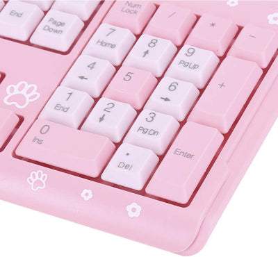 Sxhlseller 104 Tasten USB Wired Keyboard, QWERTY Ultra Thin Cartoon Computer Keyboard, wasserdichte Universal Mechanische Tastatur für Home Business Office Game(Rosa)