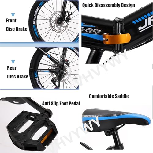 Wmmner Mountain Bikes Citybike aus Karbonstahl, 45,7 cm / 50,8 cm / 55,9 cm / 22 / 24 Zoll, Klapprad, Gangschaltung, mit Doppelscheibenbremse für Erwachsene, Kinder, Jugendliche, Schwarz und Rot