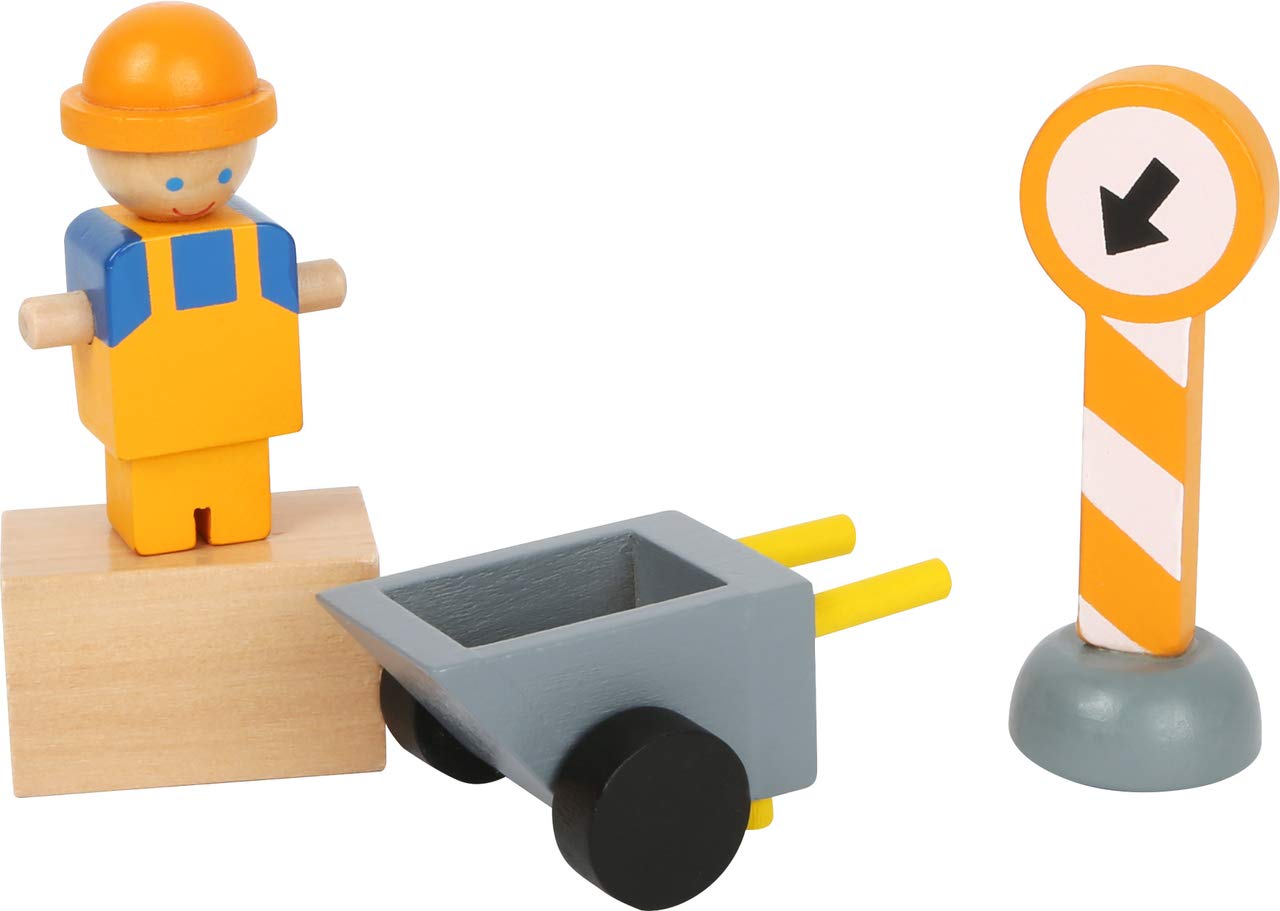 small foot Baukran mit Baustellenzubehör aus Holz, Spiel-Set für Kinder ab 3 Jahren, 12007