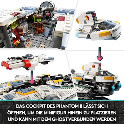 LEGO 75357 Star Wars Ghost & Phantom II Set mit 2 aus Bausteinen gebauten Ahsoka-Fahrzeugen, baubares Raumschiff-Spielzeug mit 5 Charakteren, darunter Jacen Syndulla und Einer Chopper-Droidenfigur