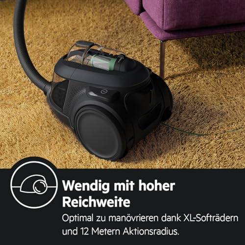 AEG CLEAN 6000 ÖKO AL61C2ÖKO Staubsauger beutellos / ETM Testsieger (SEHR GUT) / 60 % Recyclingmaterial / 550 W / Zusatzdüsen / Softräder / 74 dB(A) / 12m Aktionsradius / 1,6L Staubbehälter / Schwarz