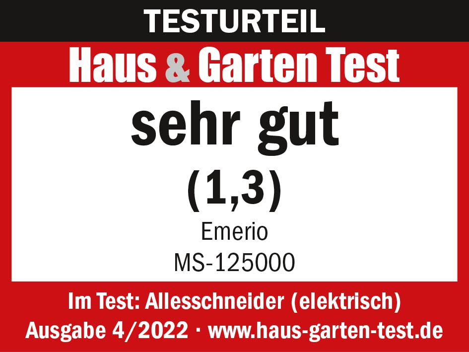 Emerio Allesschneider"Made in EU" MS-125000, Edelstahl Messereinheit in Deutschland produziert, einstellbar 0-17mm, BPA frei, platzsparend klappbar, mit Sicherheitsschalter, Eco 100Watt, Weiß