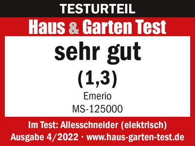 Emerio Allesschneider"Made in EU" MS-125000, Edelstahl Messereinheit in Deutschland produziert, einstellbar 0-17mm, BPA frei, platzsparend klappbar, mit Sicherheitsschalter, Eco 100Watt, Weiß