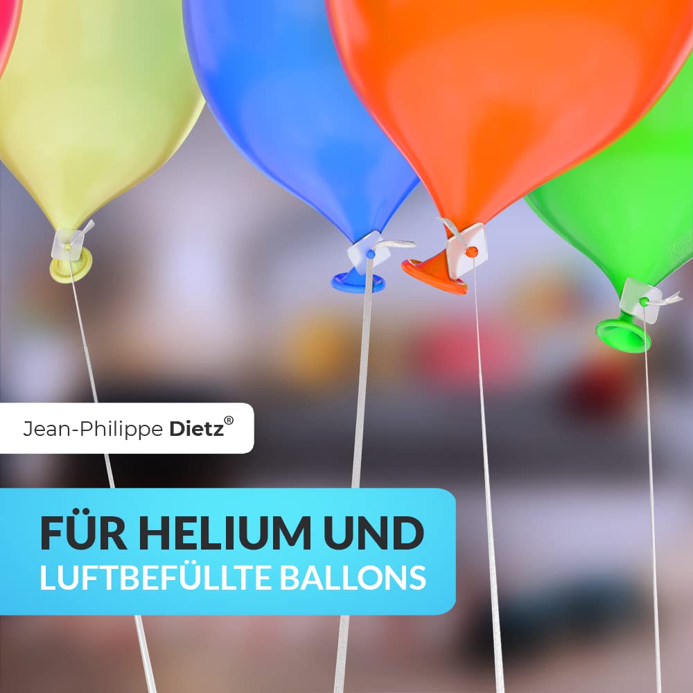 100 Ballonverschlüsse Helium mit Polyband weiss | Made in Germany | Ballonband mit Schnellverschluss | Ballonverschluss Ballonbänder | Jean-Philippe Dietz® Luftballonverschlüsse