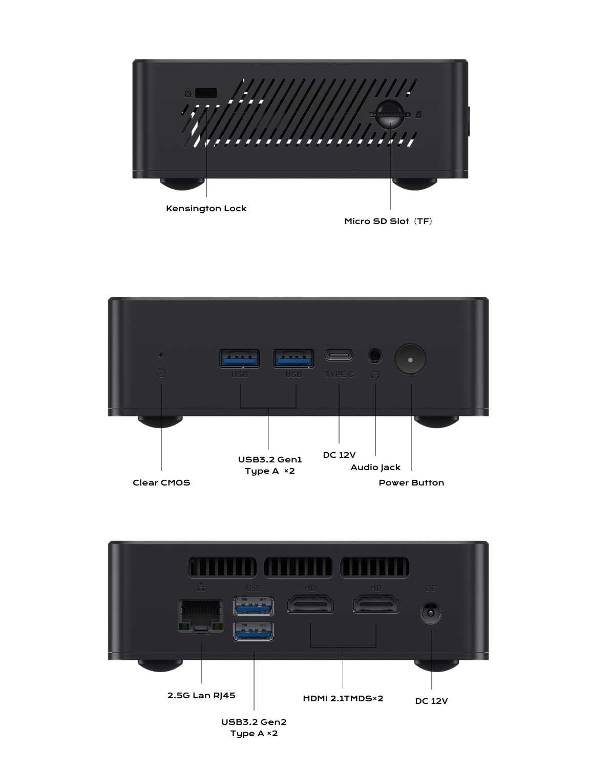 MINIS FORUM Mini PC UN100P, N100 Prozessor, 4 Kerne/4 Threads, bis zu 3,4 GHz, UHD Grafikkarte, 16 GB DDR4 SO-DIMM/512 GB SSD, HD×2/USB-C, RJ45 2,5G, USB3.2 Gen2×2, SD-Karte, WiFi-6, BT5.2