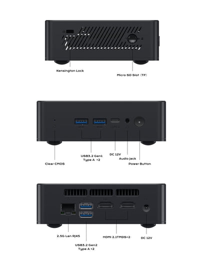MINIS FORUM Mini PC UN100P, N100 Prozessor, 4 Kerne/4 Threads, bis zu 3,4 GHz, UHD Grafikkarte, 16 GB DDR4 SO-DIMM/512 GB SSD, HD×2/USB-C, RJ45 2,5G, USB3.2 Gen2×2, SD-Karte, WiFi-6, BT5.2