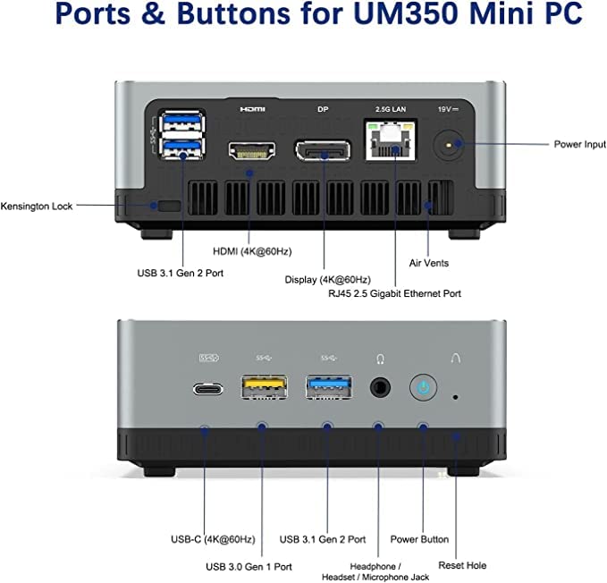 MINIS FORUM Mini PC UM700,AMD Ryzen 7 3750H 4-Kern-CPU 16 GB DDR4/512 GB SSD Mini Desktop Computer,HDMI/USB-C/DisplayPort,WLAN,USB3.1 * 3
