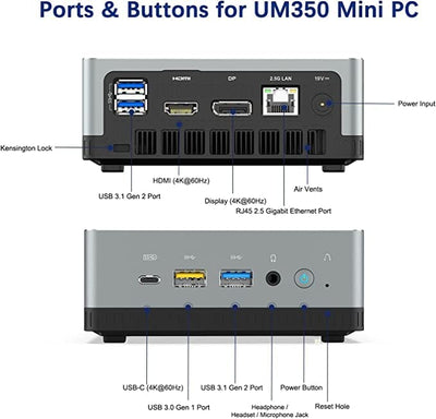 MINIS FORUM Mini PC UM700,AMD Ryzen 7 3750H 4-Kern-CPU 16 GB DDR4/512 GB SSD Mini Desktop Computer,HDMI/USB-C/DisplayPort,WLAN,USB3.1 * 3