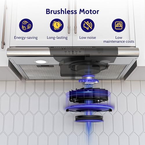 FIREGAS Dunstabzugshaube 60cm für Umluft- oder Abluftbetrieb, Dunstabzugshaube 60cm mit Bürstenloser motor & 3 Leistungsstufen, Abzugshaube Abluftleistung 250 m³/h, Edelstahl