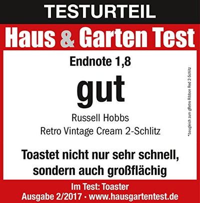 Russell Hobbs Toaster [für 2 Scheiben] Retro Edelstahl Creme (Countdown-Anzeige im Retrodesign, inkl. Brötchenaufsatz, 6 Bräunungsstufen + Auftau- & Aufwärmfunktion, 1300W) Vintage 21682-56