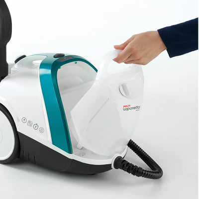 POLTI 8012628 Vaporetto Smart 100 T Dampfreinigungsgerät mit 4 Bar, tötet und beseitigt 99,99 Prozent Viren, Keime und Bakterien, Weiss/Türkis Metallic, Wassertankkapazität 2 l, Dampfmenge 110 g/Min