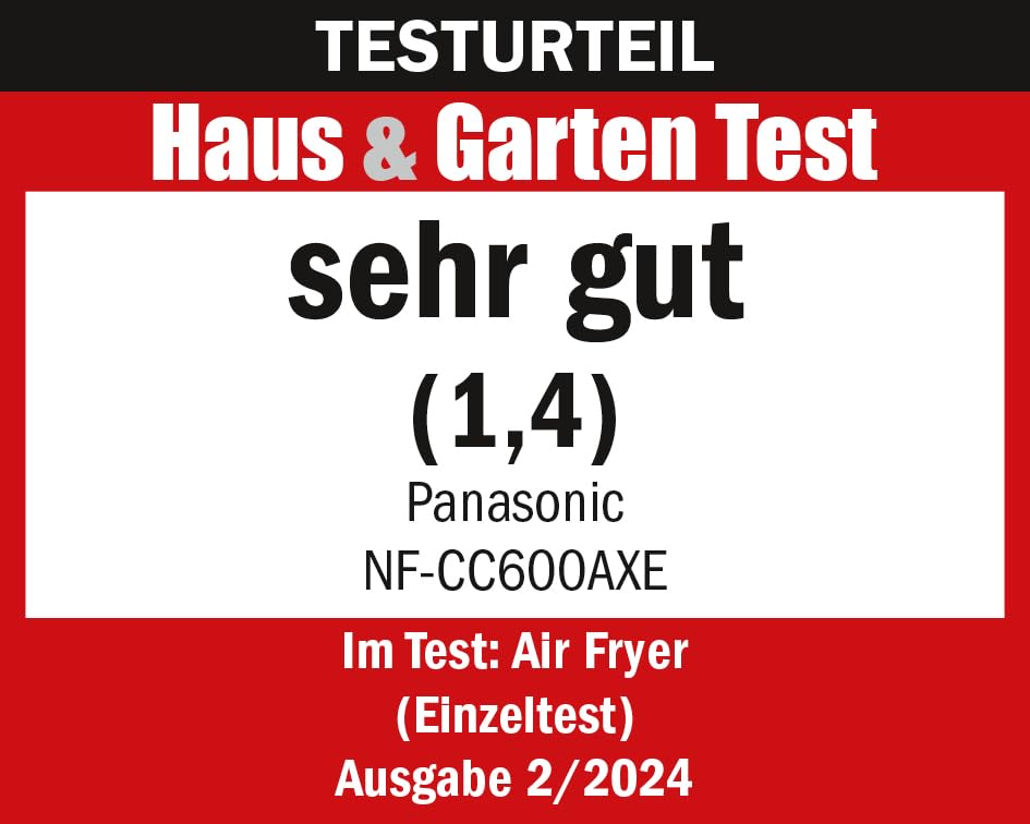 Panasonic NF-CC600AXE Air Fryer mit Sichtfenster, 6 l, 80–200 °C, digitaler Timer & LCD-Display, sanfte Dampfzugabe, 11 Voreinstellungen, einfache Reinigung, Schwarz mit Griff in Roségold