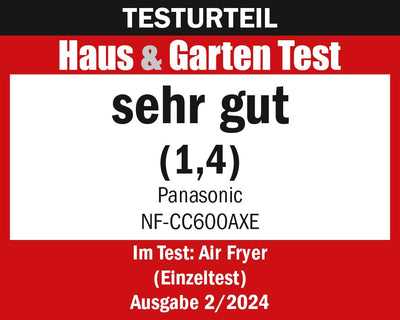 Panasonic NF-CC600AXE Air Fryer mit Sichtfenster, 6 l, 80–200 °C, digitaler Timer & LCD-Display, sanfte Dampfzugabe, 11 Voreinstellungen, einfache Reinigung, Schwarz mit Griff in Roségold