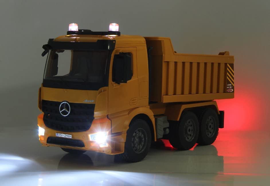 JAMARA 404940 - Muldenkipper Mercedes-Benz Arocs 2,4 GHz - Kippmulde hoch/runter, realistischer Motorsound, Hupe, Rückfahrwarnsound, 4 Radantrieb, gelbe LED Signallichter, programmierbare Funktionen