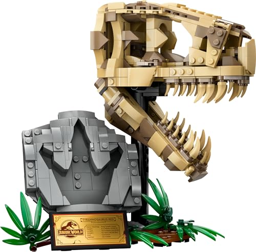 LEGO Jurassic World Dinosaurier-Fossilien: T.-rex-Kopf, Dinosaurier-Spielzeug zum Bauen, Dino-Deko fürs Kinderzimmer, T-Rex-Schädel-Skelett mit Fußabdruck, Geschenk für Jungs und Mädchen 76964