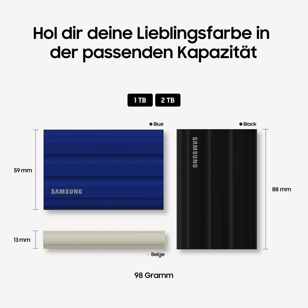 Samsung Portable SSD T7 Shield, 1 TB, USB 3.2 Gen.2, 1.050 MB/s Lesen, 1.000 MB/s Schreiben, Robuste externe Festplatte Outdoor für Mac, PC und Smartphone, Schwarz, MU-PE1T0S/EU