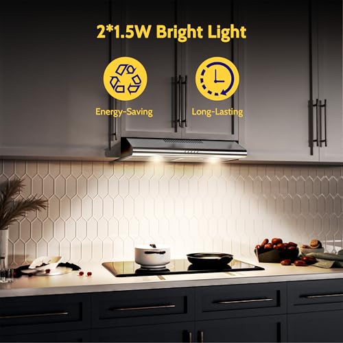 FIREGAS Dunstabzugshaube 60cm für Umluft- oder Abluftbetrieb, Dunstabzugshaube 60cm mit Bürstenloser motor & 3 Leistungsstufen, Abzugshaube Abluftleistung 250 m³/h, Edelstahl