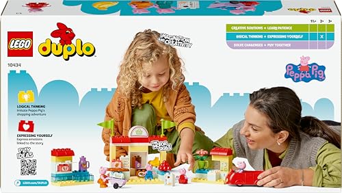 LEGO DUPLO Peppa Pig Supermarkt – Lernspielzeug zur Förderung der Feinmotorik für Mädchen & Jungen ab 2 Jahren – inkl. Geschäft mit Auto und 4 Figuren – Geschenkidee für Kleinkinder – 10434