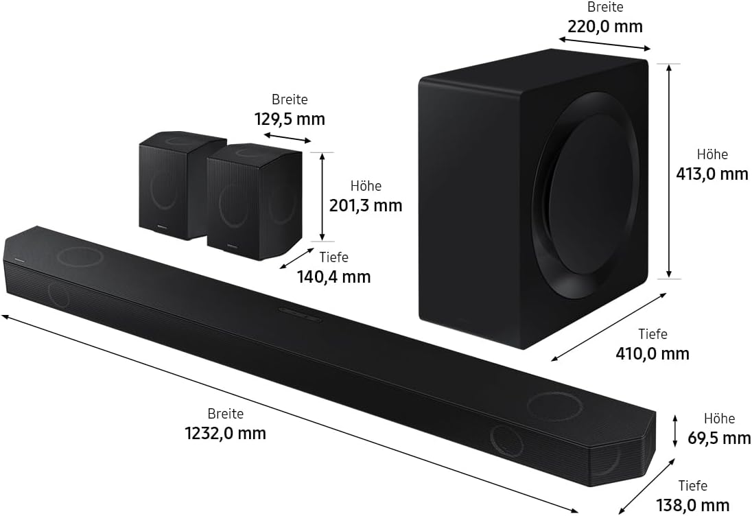 Samsung HW-Q995GD 11.1.4-Kanal Q-Soundbar für TV-Geräte, 4.0.2-Kanal-Rücklautsprecher, Bluetooth-Lautsprecher mit kabellosem Dolby Atmos / DTS:X, Q-Symphony [2024]