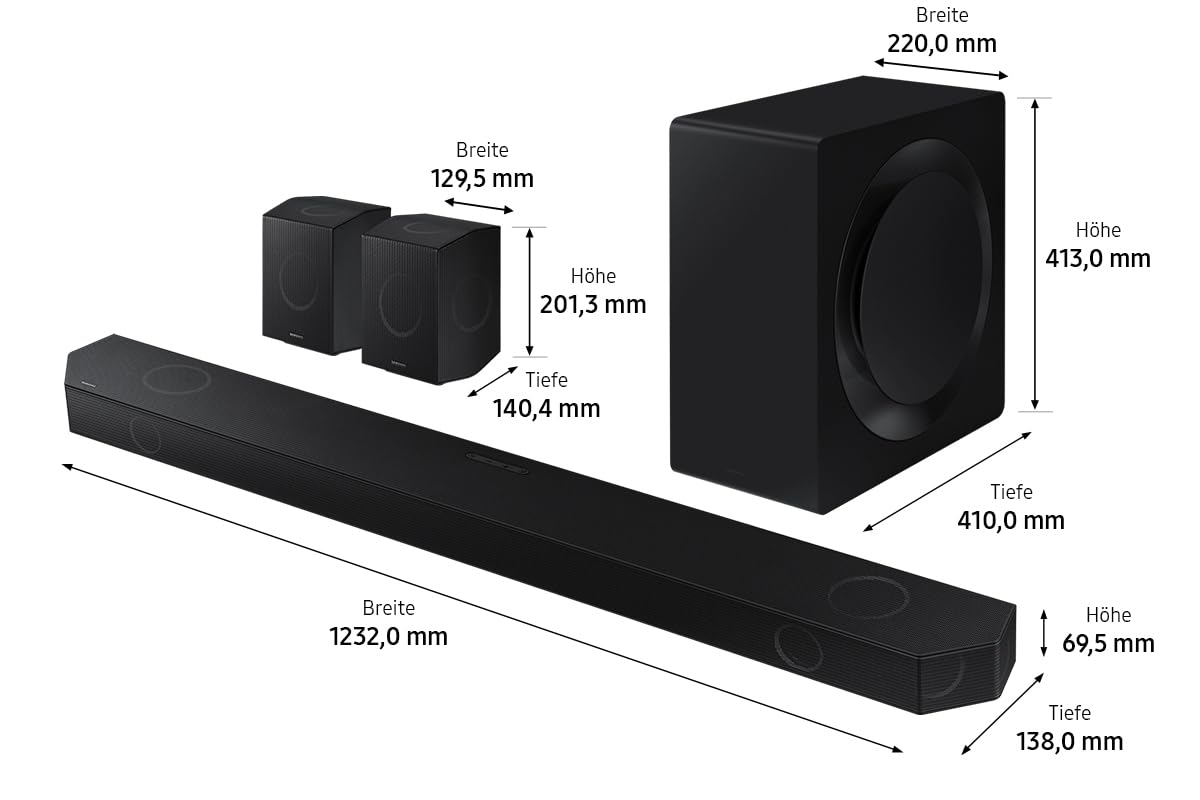 Samsung HW-Q995GD 11.1.4-Kanal Q-Soundbar für TV-Geräte, 4.0.2-Kanal-Rücklautsprecher, Bluetooth-Lautsprecher mit kabellosem Dolby Atmos / DTS:X, Q-Symphony [2024]