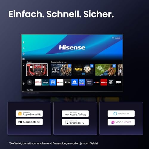 Hisense 65A85Q 164cm (65 Zoll) Fernseher, 4K UHD OLED Smart TV,120Hz, HDMI 2.1, Game Mode Pro, AMD FreeSync Premium, Dolby Vision IQ & Atmos, Bluetooth, Alexa Built-in, Schwarz, [2025]