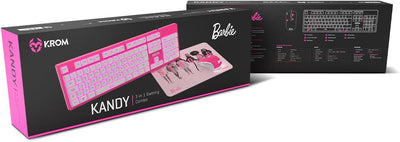 KROM Maus und -Mausunterlage Barbie Edition Kandy - Weiße LED-Membrantastatur, Maus optischem Sensor 6400 DPI, Mause-Matte hat eine Gummibasis, Französisch Layout, pink