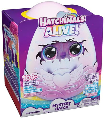 Hatchimals Alive Mystery Ei Pufficorn - magisches selbstschlüpfendes Ei ca. 25 cm groß mit interaktivem Überraschungs-Plüschtier, für Kinder ab 5 Jahren