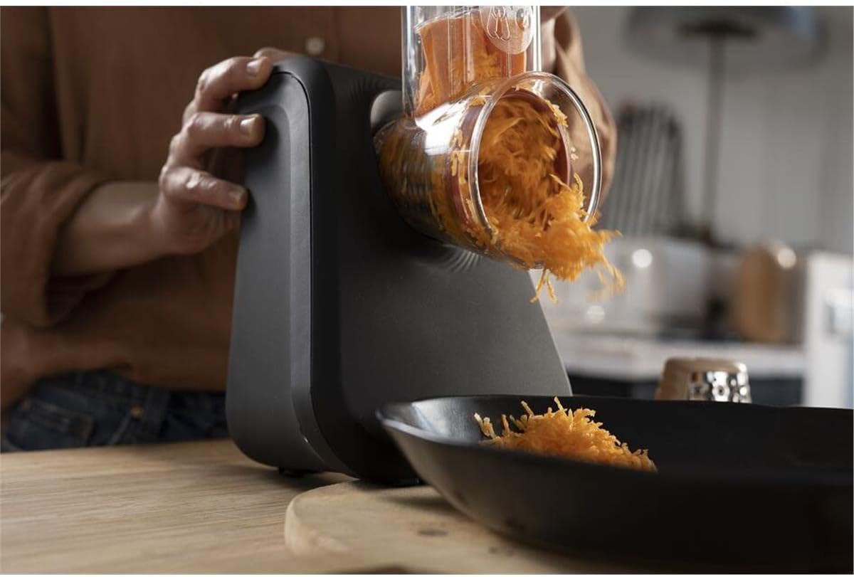 Tefal MB77EN Eco Respect Reibe, elektrische Reibe mit 200-W-Motor, 3 verschiedene Kegel-Aufsätze, Eco-Design, 9% recycelter Kunststoff, schwarz