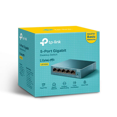 TP-Link LS105G 5-Ports Gigabit Netzwerk Switch (5 RJ-45 Lan Ports, robustes Metallgehäuse, 802.1P/DSCP QoS, Plug-and-Play, lüfterlos) blau metallic