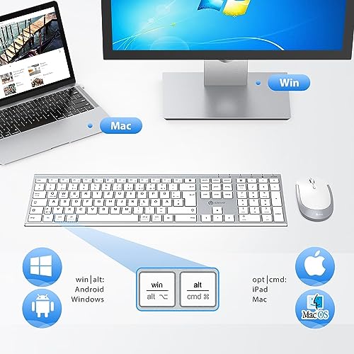 iClever kabellose Tastatur und Maus Set, 2.4G kabellose Tastatur und Maus, USB-C wiederaufladbar, Originalgröße, schlanke, dünne und widerstandsfähige Tastatur für Windows 7/8/10, Mac OS
